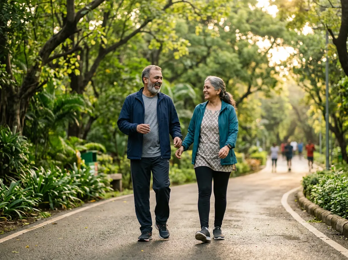Morning Walk ला जाणारं आनंदी, निरोगी जोडपं