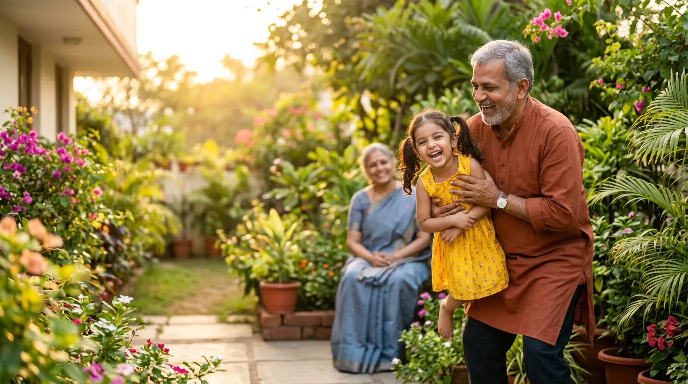 नातीसोबत आनंदाने खेळणारे निरोगी आजोबा