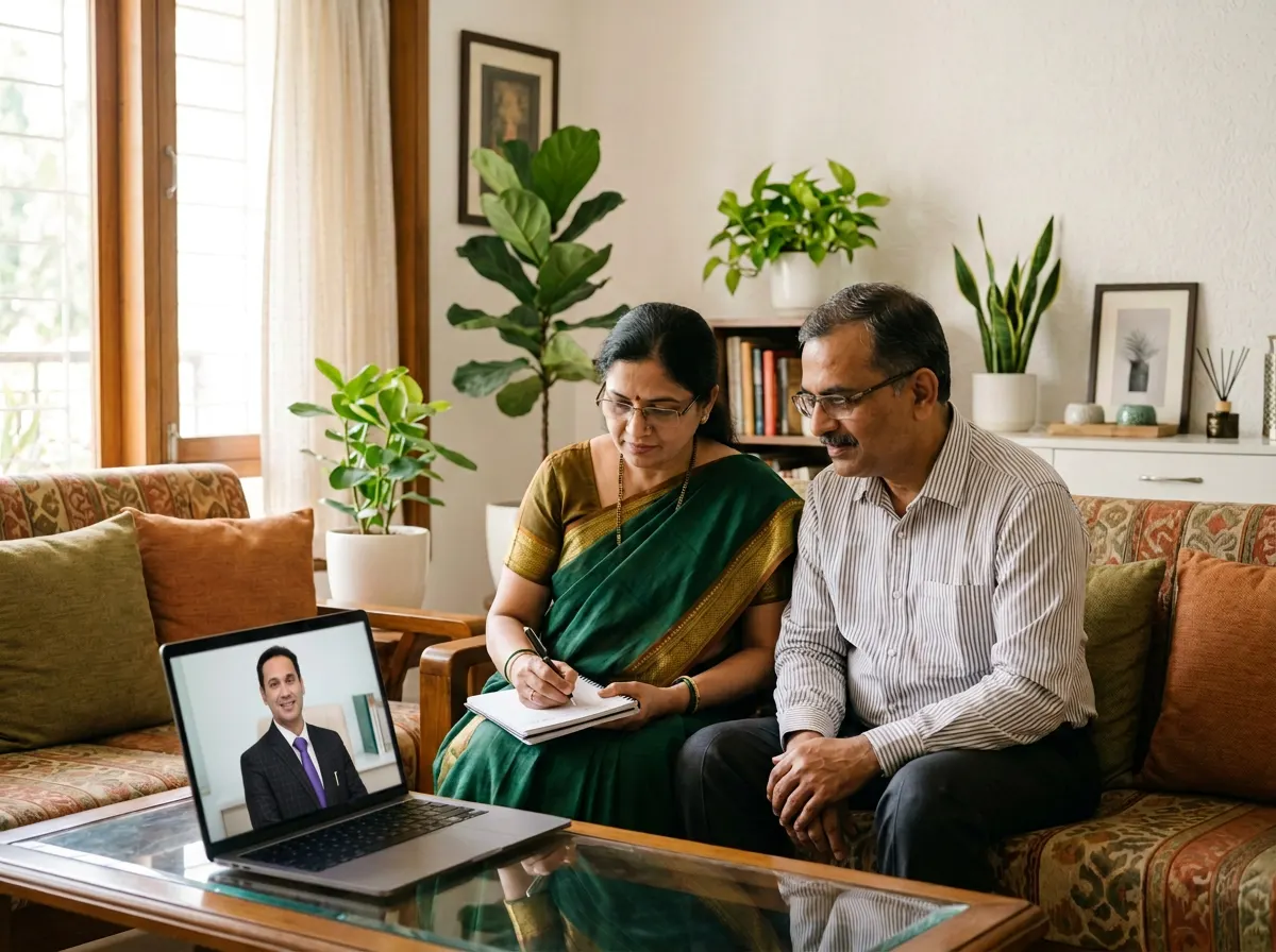 घरी बसून डॉ. भाग्येश कुलकर्णी यांचा Online Webinar पाहणारं जोडपं